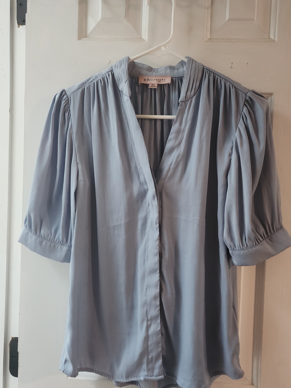 Philosophy Soft Powder Blue V-Neck Puff Sleeve Blouse